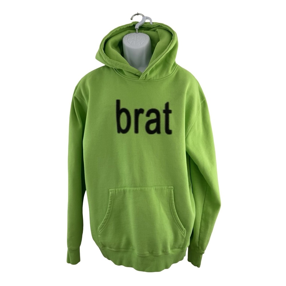 Charli XCX Hoodie Mens Large Green Brat 2025 Tour Album Graphic Fleece Pullover